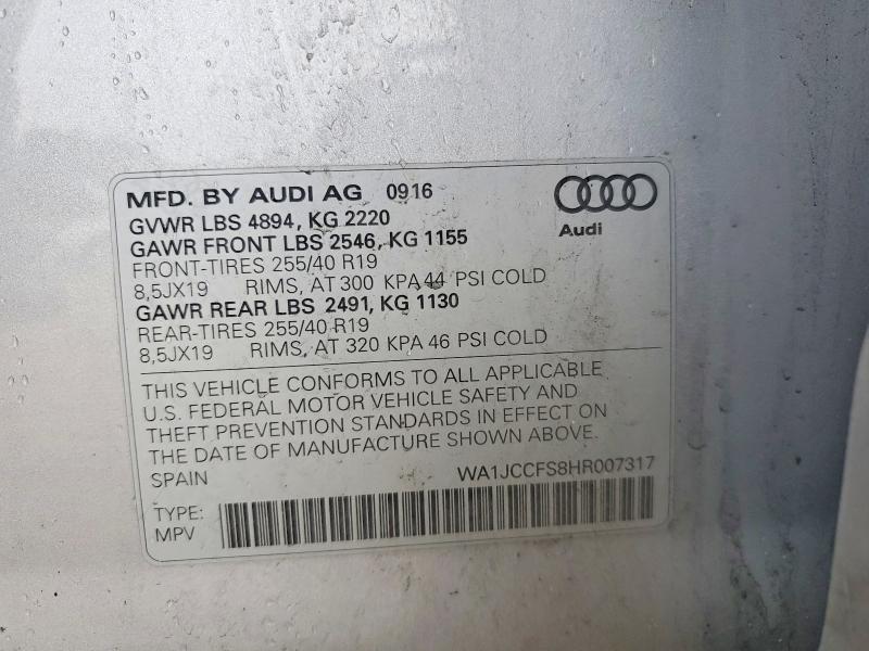 Aukcja sprzedaży 2017 Audi Q3, vin: WA1JCCFS8HR007317, numer aukcji: 59640806