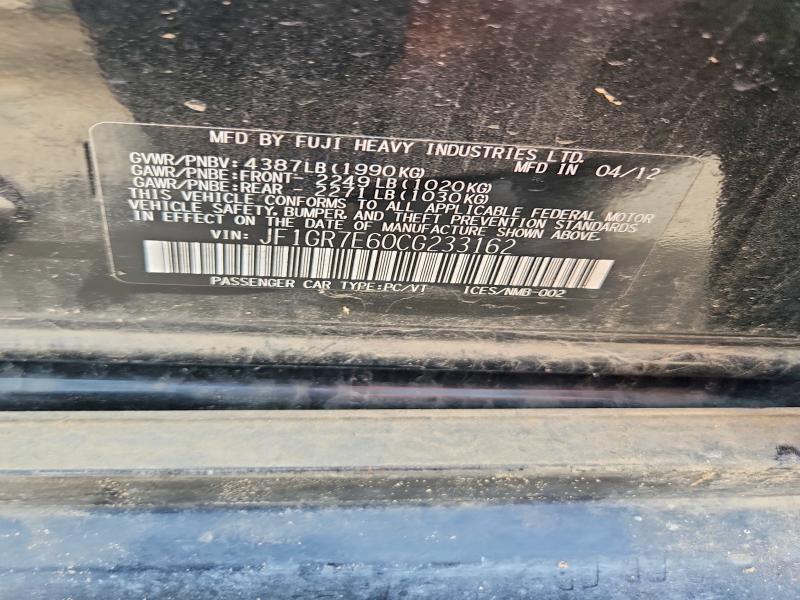 2012 Subaru Impreza მანქანა იყიდება აუქციონზე, vin: JF1GR7E60CG233162, აუქციონის ნომერი: 61716896