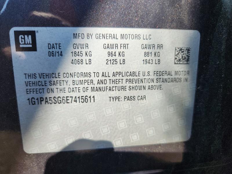 2014 Chevrolet Cruze მანქანა იყიდება აუქციონზე, vin: 1G1PA5SG6E7415611, აუქციონის ნომერი: 62292566