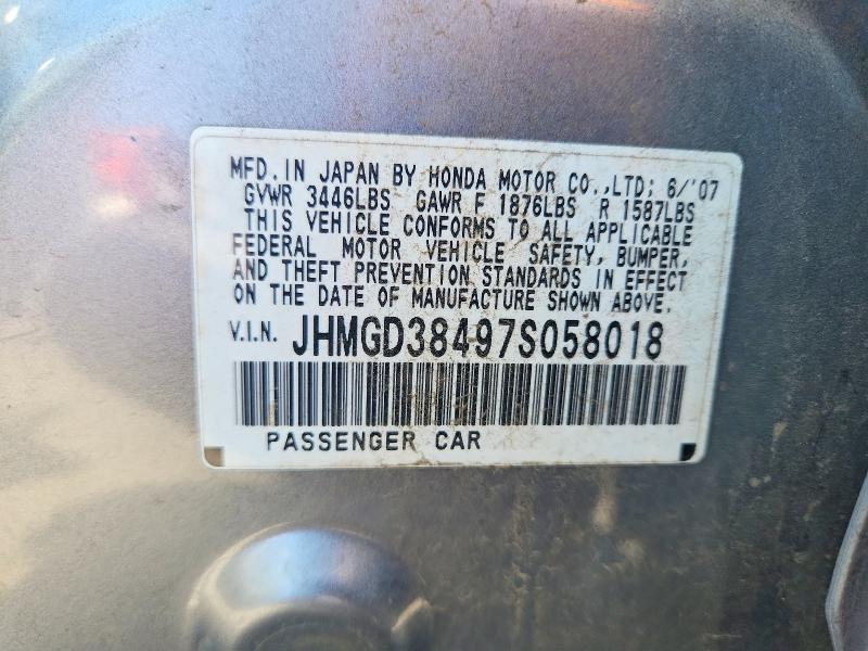 63506846 :رقم المزاد ، JHMGD38497S058018 vin ، 2007 Honda Fit مزاد بيع