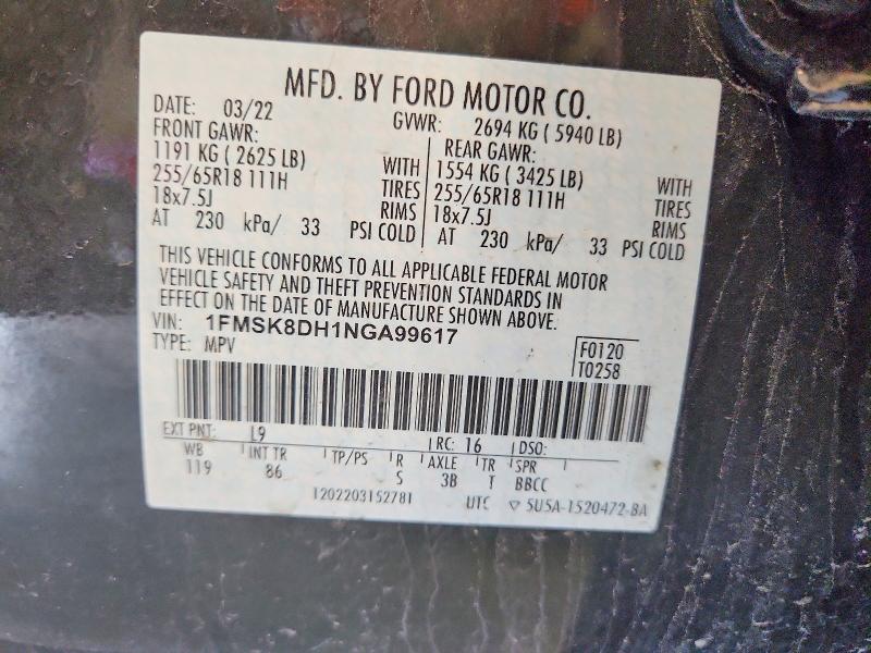 Aukcja sprzedaży 2022 Ford Explorer, vin: 1FMSK8DH1NGA99617, numer aukcji: 51651346