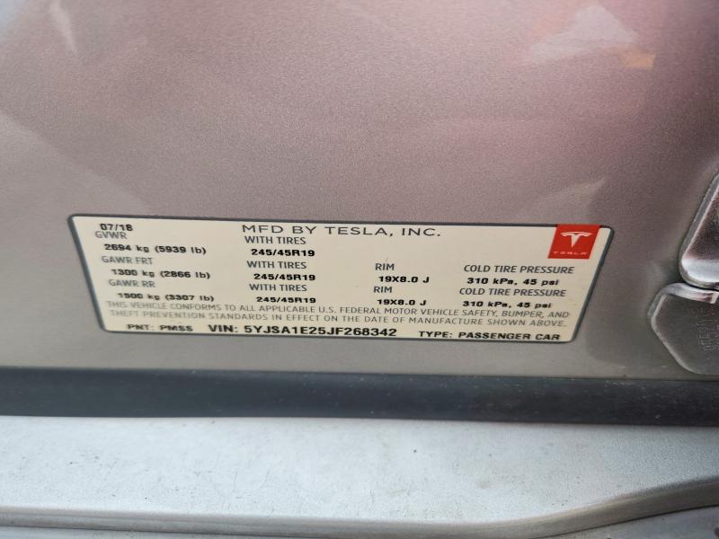 Продажа на аукционе авто 2018 Tesla Model S, vin: 5YJSA1E25JF268342, номер лота: 61919156