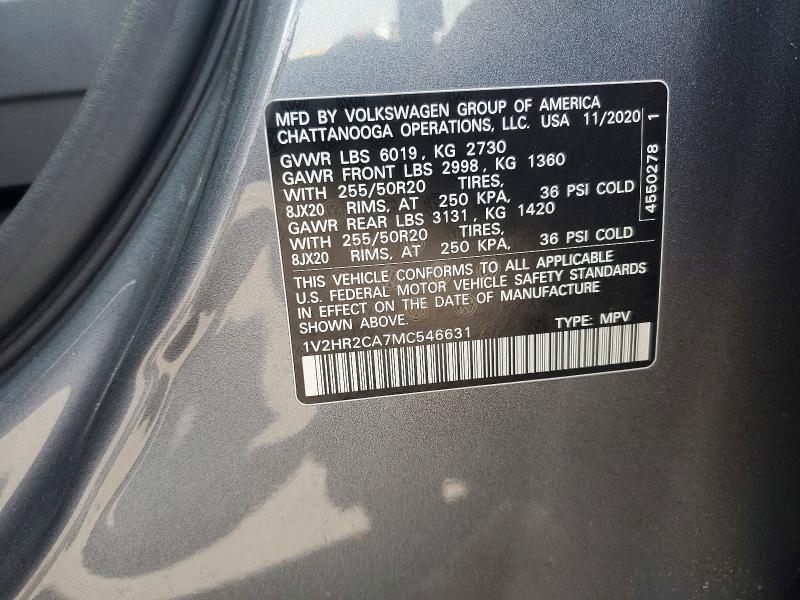 Продажа на аукционе авто 2021 Volkswagen Atlas, vin: 1V2HR2CA7MC546631, номер лота: 60642686