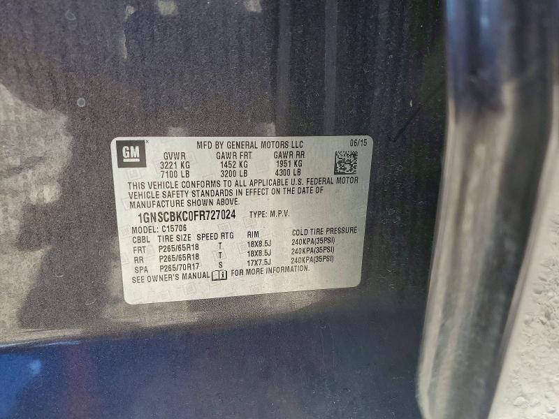 61904766 :رقم المزاد ، 1GNSCBKC0FR727024 vin ، 2015 Chevrolet Tahoe مزاد بيع