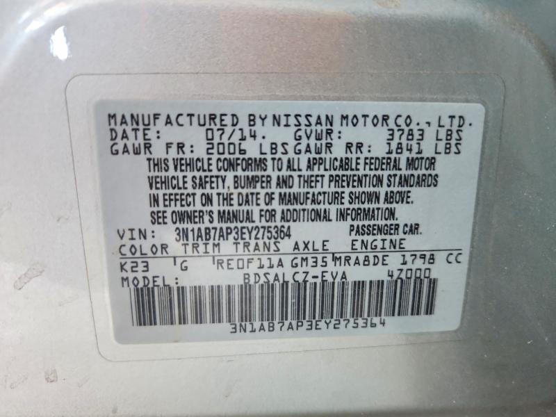 Продаж на аукціоні авто 2014 Nissan Sentra, vin: 3N1AB7AP3EY275364, номер лоту: 62356086