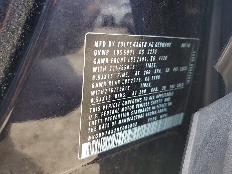2017 Volkswagen Tiguan მანქანა იყიდება აუქციონზე, vin: WVGBV7AX2HK003802, აუქციონის ნომერი: 60428906