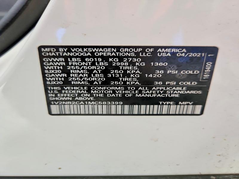 Aukcja sprzedaży 2021 Volkswagen Atlas, vin: 1V2NR2CA1MC583399, numer aukcji: 60437406