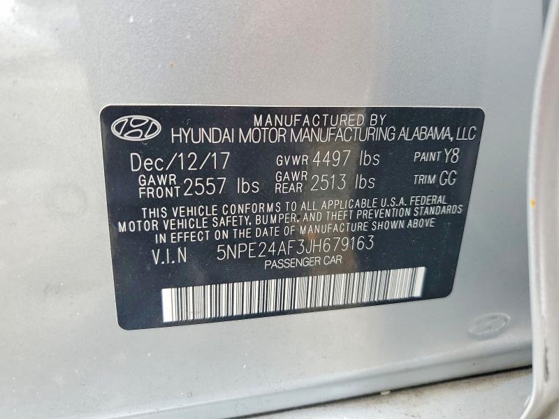 2018 Hyundai Sonata მანქანა იყიდება აუქციონზე, vin: 5NPE24AF3JH679163, აუქციონის ნომერი: 60041826