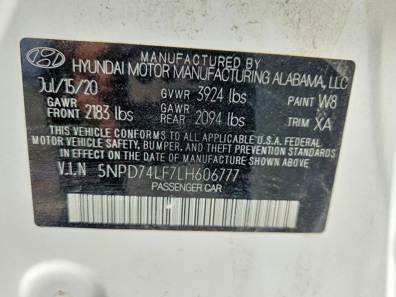 Aukcja sprzedaży 2020 Hyundai Elantra, vin: 5NPD74LF7LH606777, numer aukcji: 59785156