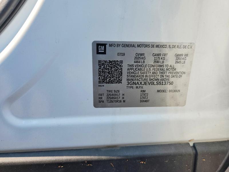 2020 Chevrolet Equinox მანქანა იყიდება აუქციონზე, vin: 3GNAXJEV0LS513750, აუქციონის ნომერი: 60656126