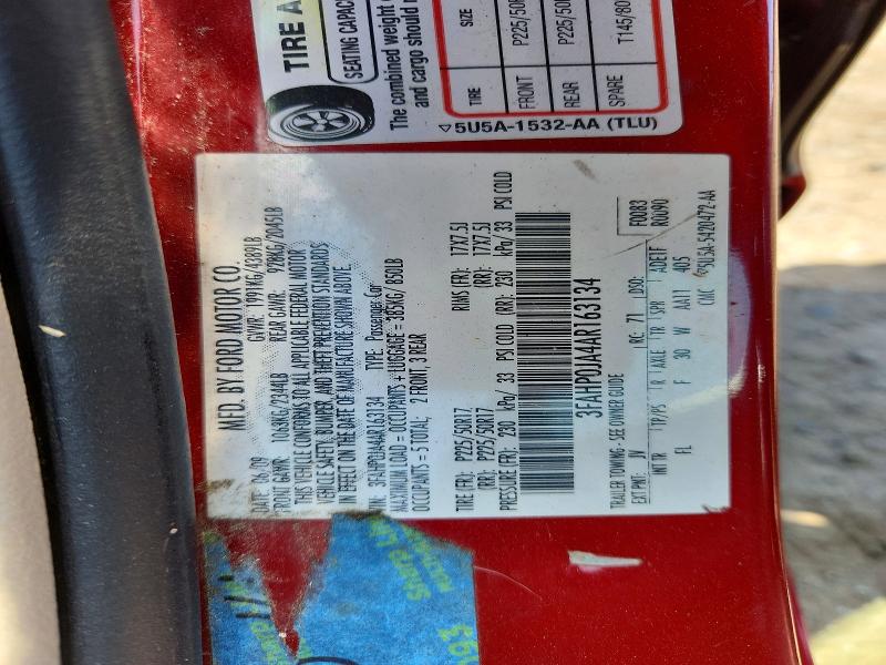 2010 Ford Fusion მანქანა იყიდება აუქციონზე, vin: 3FAHP0JA4AR163134, აუქციონის ნომერი: 62568086