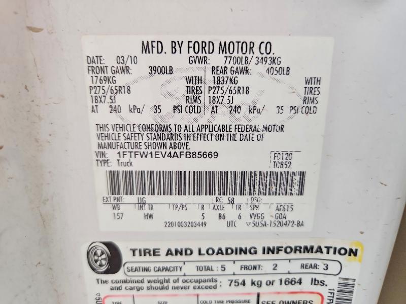 Aukcja sprzedaży 2010 Ford F150, vin: 1FTFW1EV4AFB85669, numer aukcji: 61171756