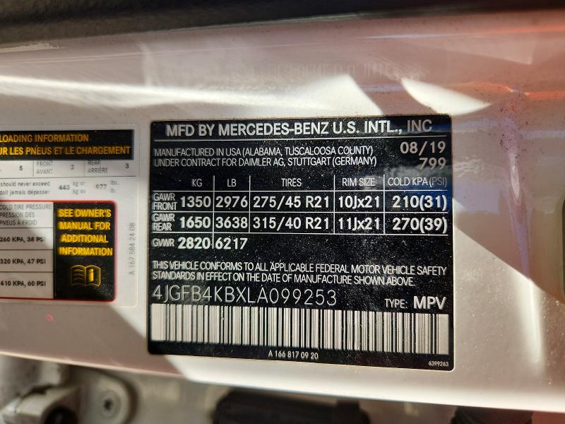 Продаж на аукціоні авто 2020 Mercedes-benz Gle, vin: 4JGFB4KBXLA099253, номер лоту: 62593806
