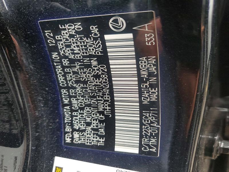 60324456 :رقم المزاد ، JTHP9JBH4N2058720 vin ، 2022 Lexus Ux 250h مزاد بيع