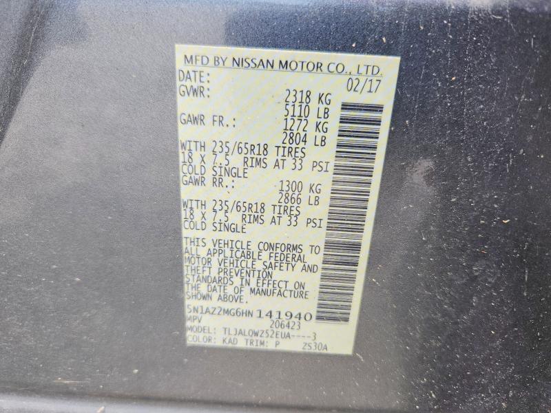 62312686 :رقم المزاد ، 5N1AZ2MG6HN141940 vin ، 2017 Nissan Murano مزاد بيع