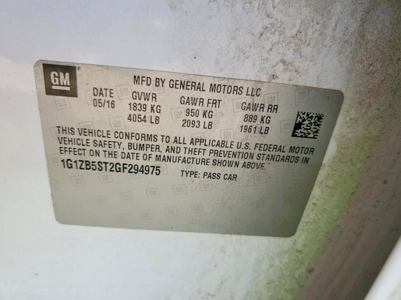 2016 Chevrolet Malibu მანქანა იყიდება აუქციონზე, vin: 1G1ZB5ST2GF294975, აუქციონის ნომერი: 61145696