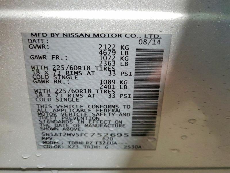Aukcja sprzedaży 2015 Nissan Rogue, vin: 5N1AT2MV5FC752695, numer aukcji: 63053126