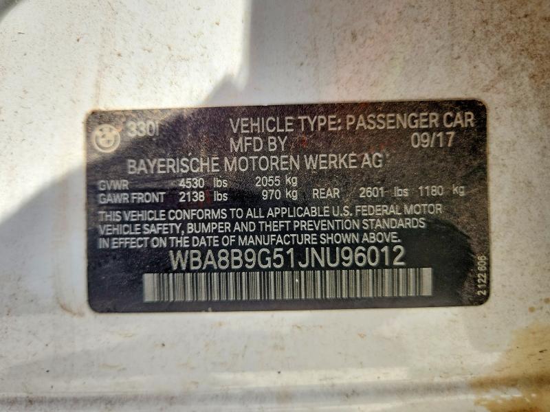 62383206 :رقم المزاد ، WBA8B9G51JNU96012 vin ، 2018 Bmw 330 مزاد بيع