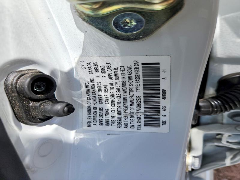 61216806 :رقم المزاد ، 2HGFC1F77GH652939 vin ، 2016 Honda Civic مزاد بيع