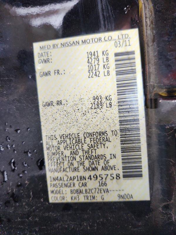 60168426 :رقم المزاد ، 1N4AL2AP1BN495758 vin ، 2011 Nissan Altima مزاد بيع