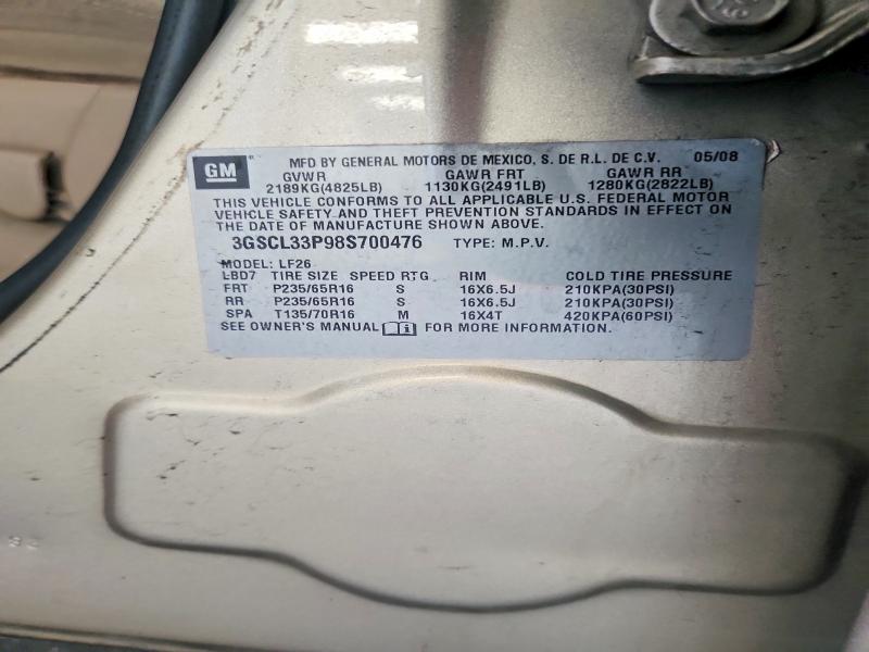 Aukcja sprzedaży 2008 Saturn Vue, vin: 3GSCL33P98S700476, numer aukcji: 58448826