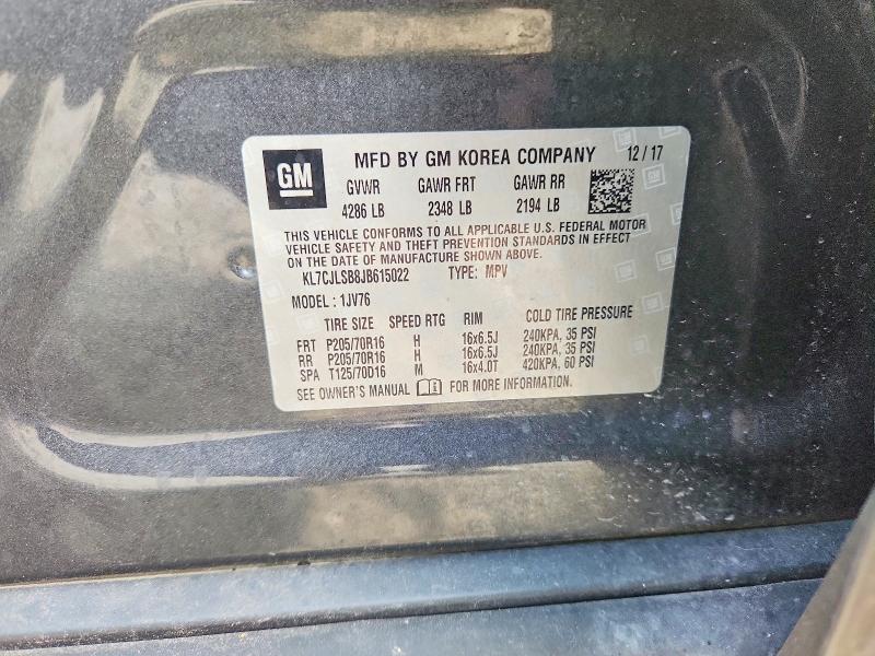 Auction sale of the 2018 Chevrolet Trax, vin: KL7CJLSB8JB615022, lot number: 63364106