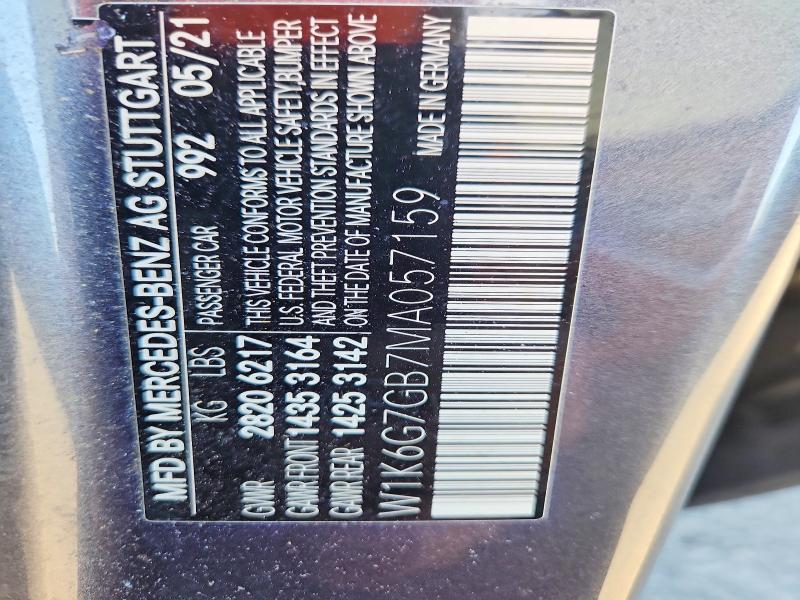 2021 Mercedes-benz S მანქანა იყიდება აუქციონზე, vin: W1K6G7GB7MA057159, აუქციონის ნომერი: 62000226