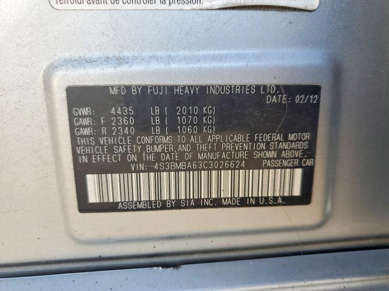 Продаж на аукціоні авто 2012 Subaru Legacy, vin: 4S3BMBA63C3026624, номер лоту: 61787566
