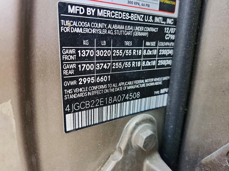 2008 Mercedes-benz R მანქანა იყიდება აუქციონზე, vin: 4JGCB22E18A074508, აუქციონის ნომერი: 62591116