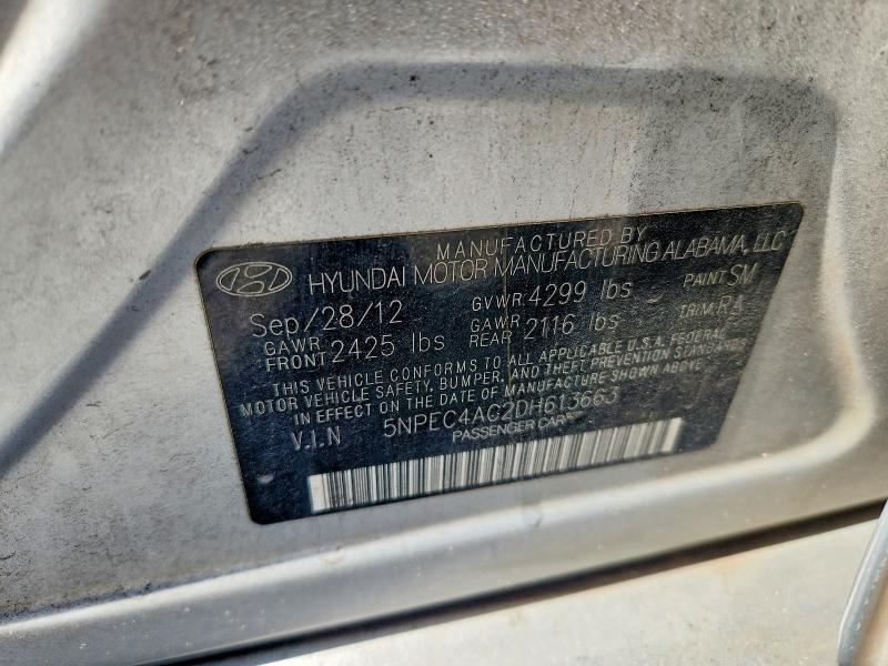 2013 Hyundai Sonata მანქანა იყიდება აუქციონზე, vin: 5NPEC4AC2DH613663, აუქციონის ნომერი: 61813626