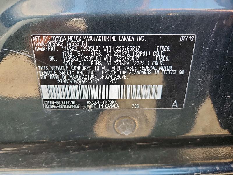 Продаж на аукціоні авто 2012 Toyota Rav4, vin: 2T3BF4DV5CW233117, номер лоту: 60424676