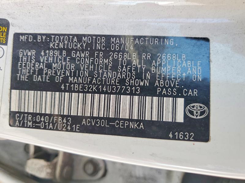 Aukcja sprzedaży 2004 Toyota Camry, vin: 4T1BE32K14U377313, numer aukcji: 61723026
