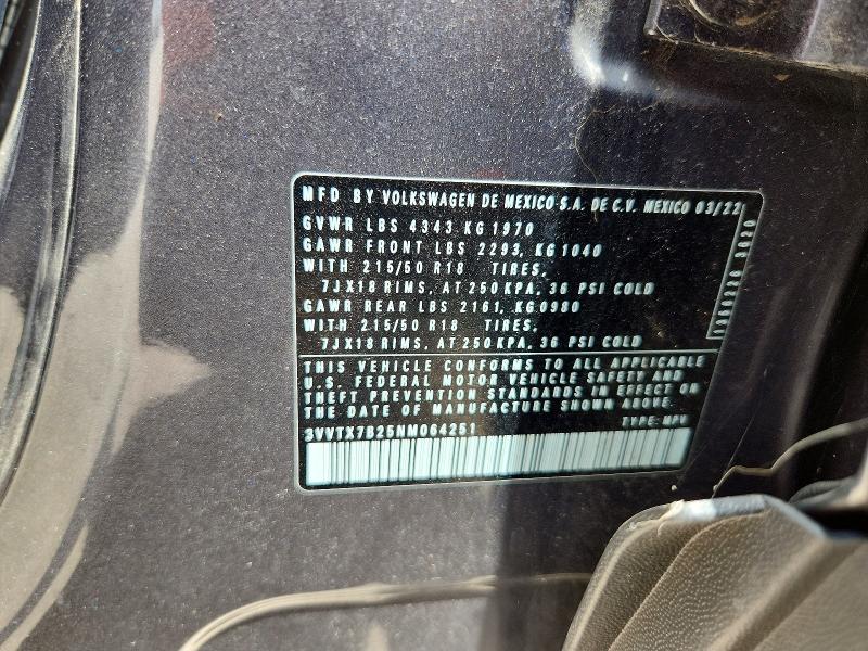 Продаж на аукціоні авто 2022 Volkswagen Taos, vin: 3VVTX7B25NM064251, номер лоту: 59400466