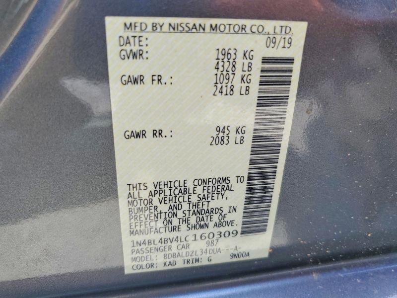 61725426 :رقم المزاد ، 1N4BL4BV4LC160309 vin ، 2020 Nissan Altima مزاد بيع