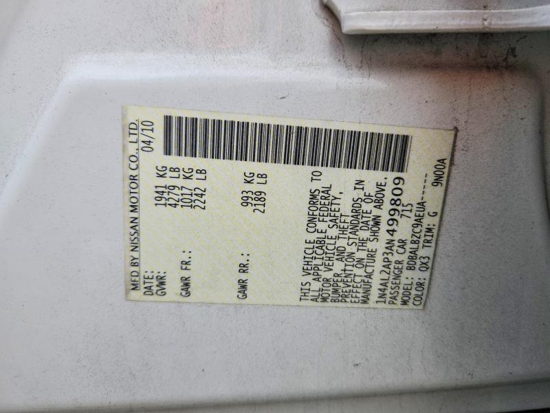 Продажа на аукционе авто 2010 Nissan Altima, vin: 1N4AL2AP3AN499809, номер лота: 62319776