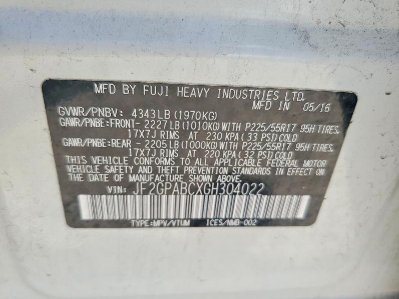 Aukcja sprzedaży 2016 Subaru Crosstrek, vin: JF2GPABCXGH304022, numer aukcji: 60886446