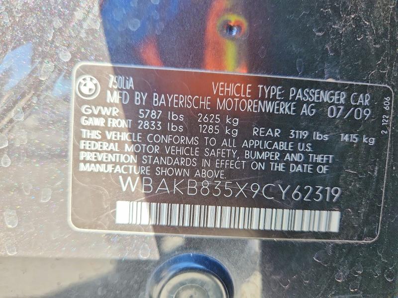 Продаж на аукціоні авто 2009 Bmw 750, vin: WBAKB835X9CY62319, номер лоту: 61011916