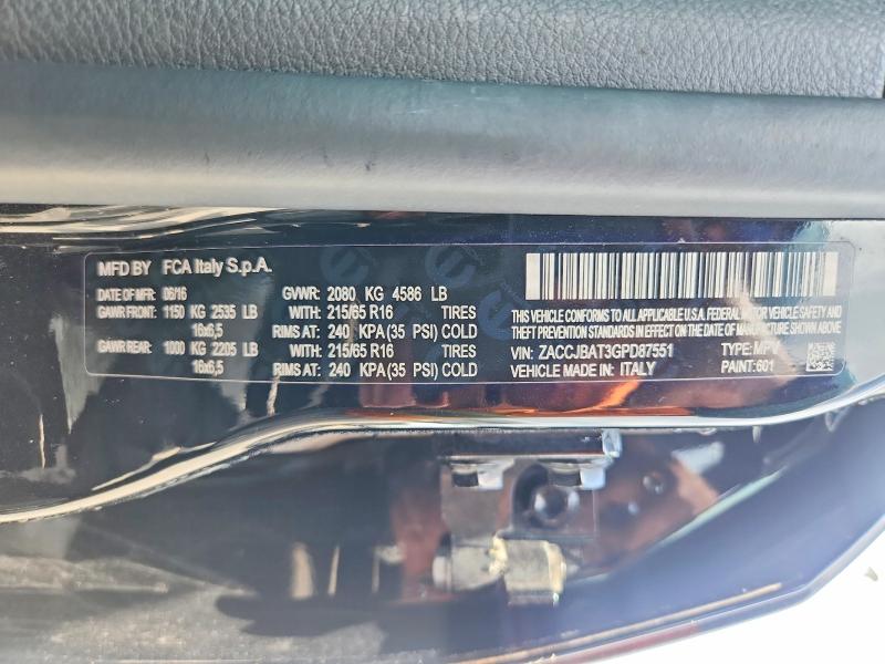 Aukcja sprzedaży 2016 Jeep Renegade, vin: ZACCJBAT3GPD87551, numer aukcji: 62094296