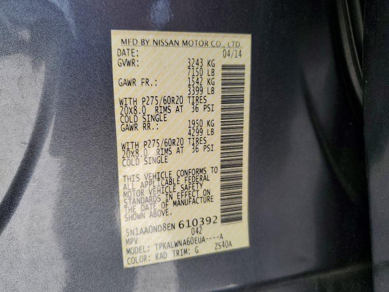 Aukcja sprzedaży 2014 Nissan Armada, vin: 5N1AA0ND8EN610392, numer aukcji: 62156886