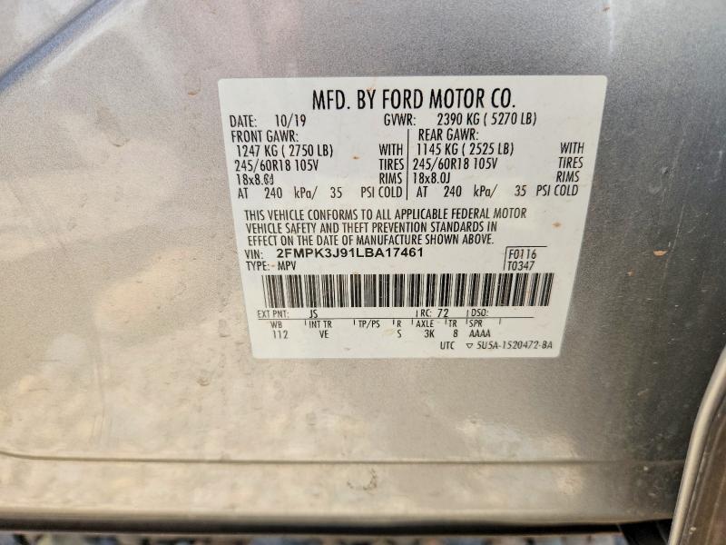 Aukcja sprzedaży 2020 Ford Edge, vin: 2FMPK3J91LBA17461, numer aukcji: 61170426