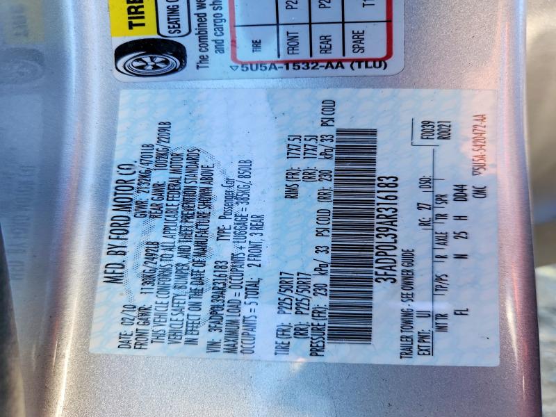 62012796 :رقم المزاد ، 3FADP0L39AR316183 vin ، 2010 Ford Fusion مزاد بيع
