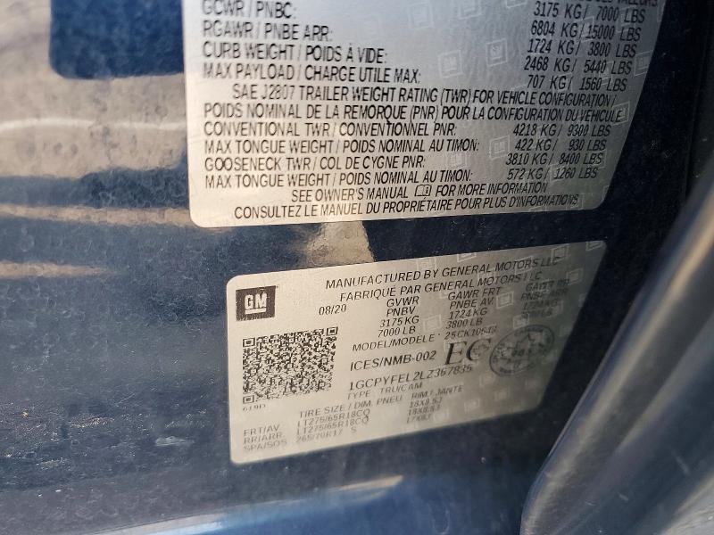 Продажа на аукционе авто 2020 Chevrolet Silverado, vin: 1GCPYFEL2LZ367835, номер лота: 61193066