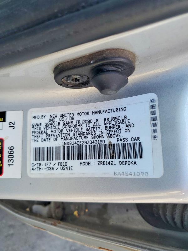 60177246 :رقم المزاد ، 1NXBU40E29Z043160 vin ، 2009 Toyota Corolla مزاد بيع