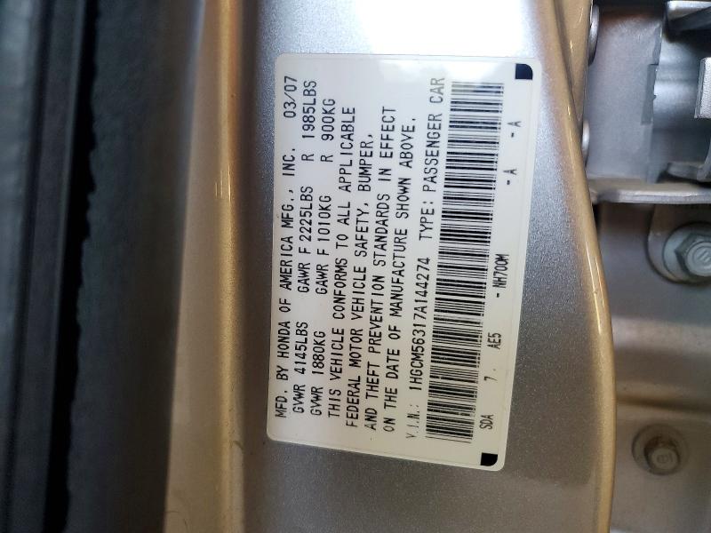 59858986 :رقم المزاد ، 1HGCM56317A144274 vin ، 2007 Honda Accord مزاد بيع