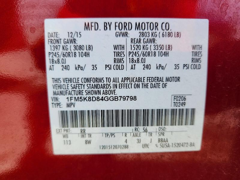Продаж на аукціоні авто 2016 Ford Explorer, vin: 1FM5K8D84GGB79798, номер лоту: 61325636