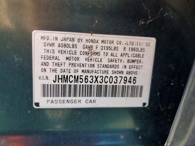 Aukcja sprzedaży 2003 Honda Accord, vin: JHMCM563X3C037946, numer aukcji: 60530526
