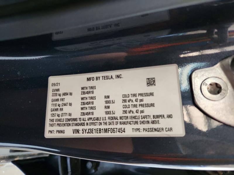 Aukcja sprzedaży 2021 Tesla Model 3, vin: 5YJ3E1EB1MF067454, numer aukcji: 62673736