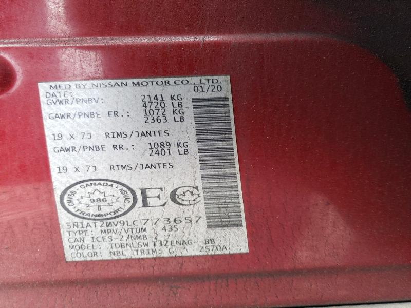 2020 Nissan Rogue მანქანა იყიდება აუქციონზე, vin: 5N1AT2MV9LC773657, აუქციონის ნომერი: 62010746