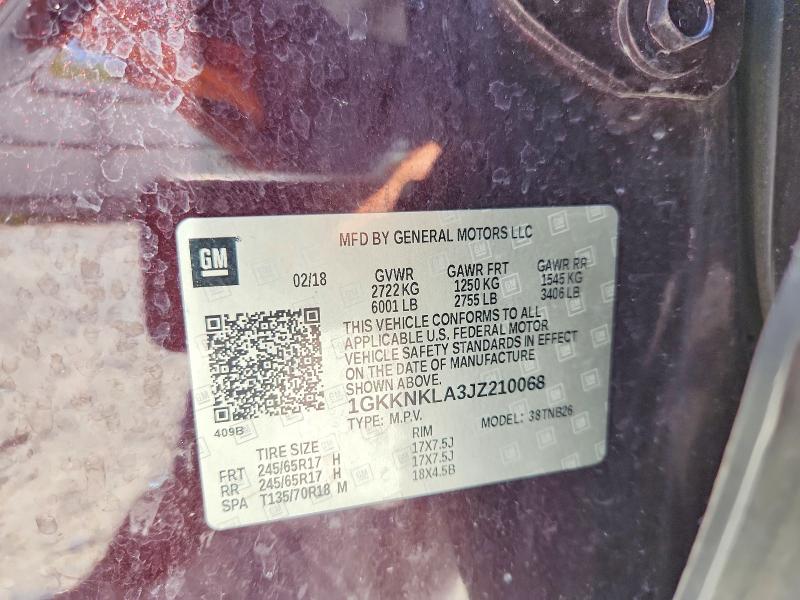 60830296 :رقم المزاد ، 1GKKNKLA3JZ210068 vin ، 2018 Gmc Acadia مزاد بيع