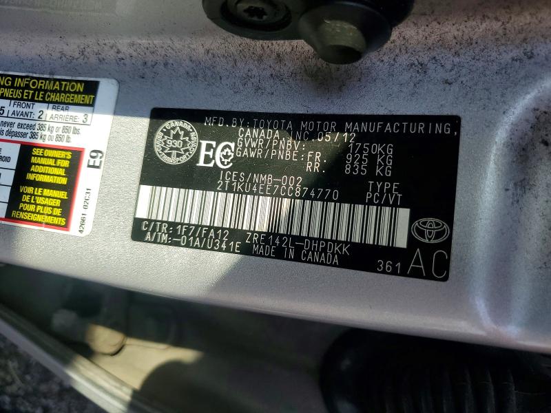 Продаж на аукціоні авто 2012 Toyota Matrix, vin: 2T1KU4EE7CC874770, номер лоту: 59541366